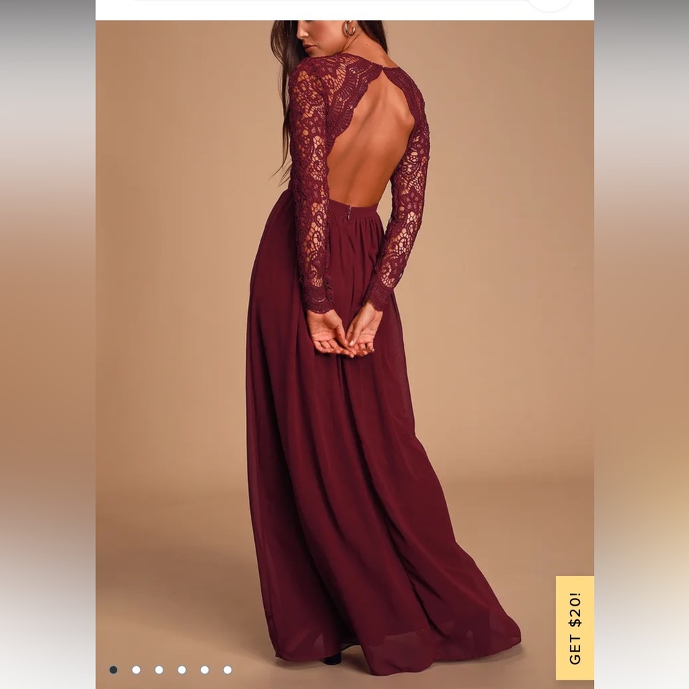 LuLus Awaken My Love Burgundy Long Sleeve Lace Maxi Dress